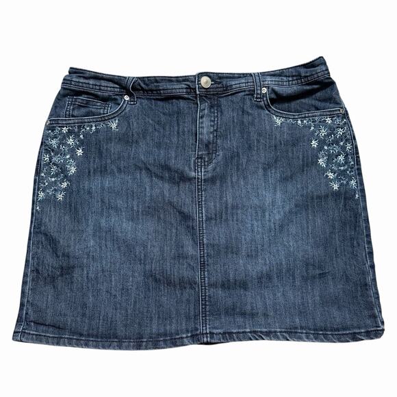 VTG Y2K EMBROIDERED DENIM MINI SKIRT WESTERN BOHO COTTAGECORE ATTACHED SHORT M L - Picture 1 of 4